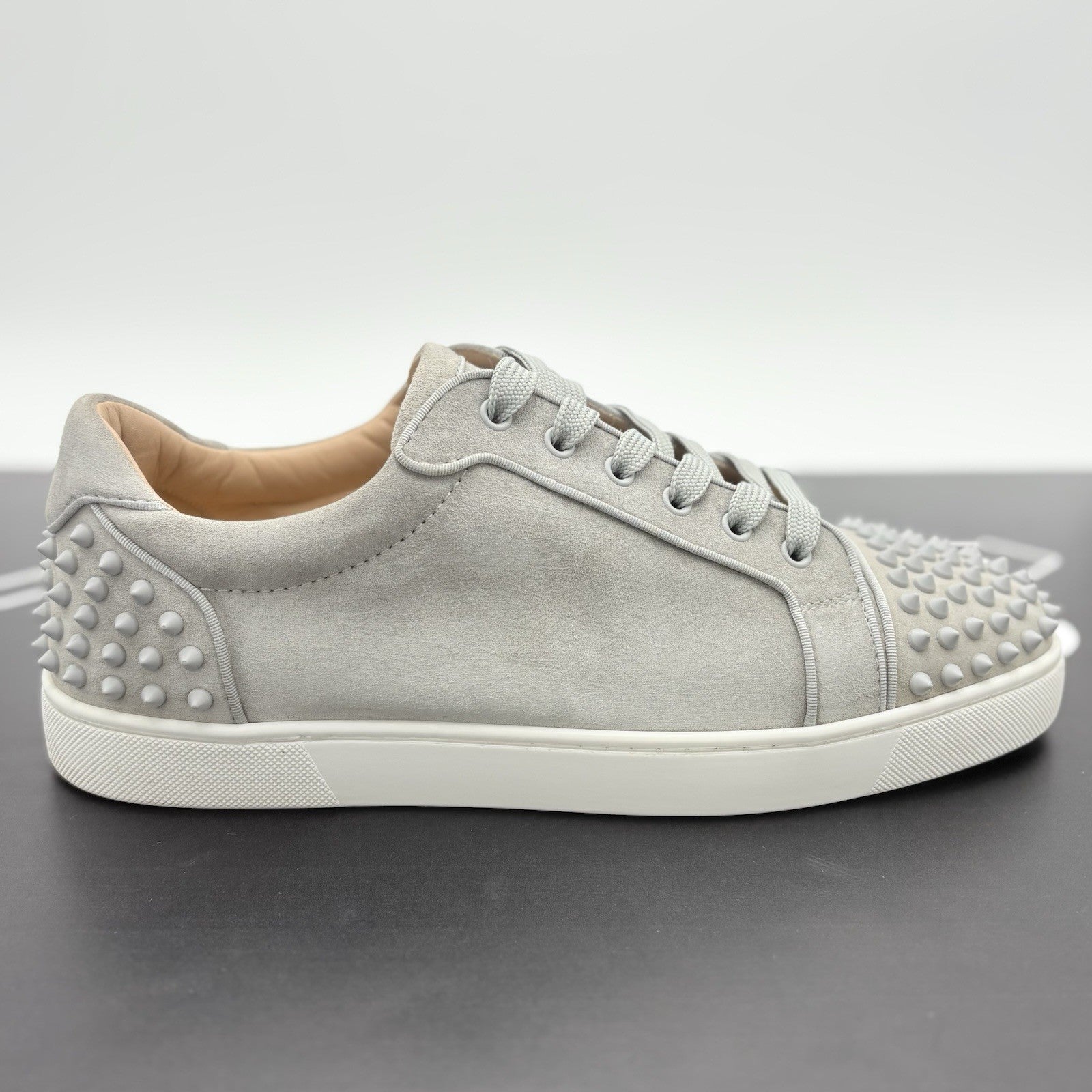 Size 45 (12 US) Christian Louboutin Suede Louis Spikes ' Grey ' | SUPER CLEAN!