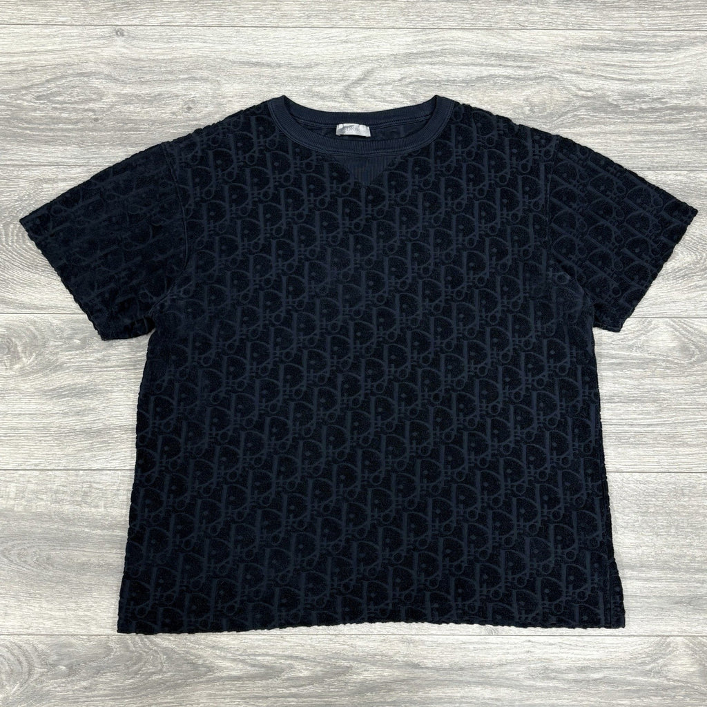 Size S - Dior Oblique Relaxed Fit Terry Cotton Jacquard T-Shirt ' Navy ' | CLEAN