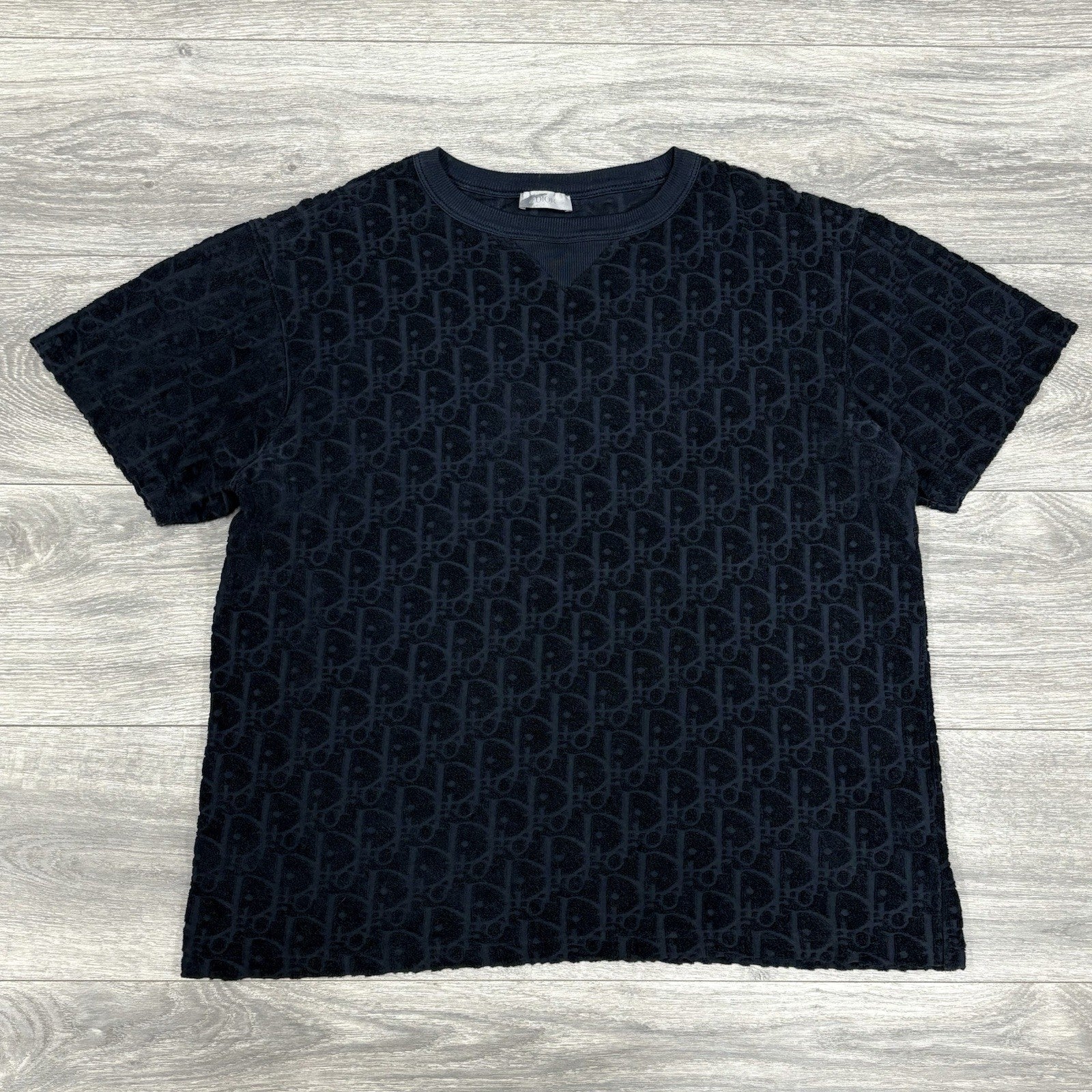 Size S - Dior Oblique Relaxed Fit Terry Cotton Jacquard T-Shirt ' Navy ' | CLEAN