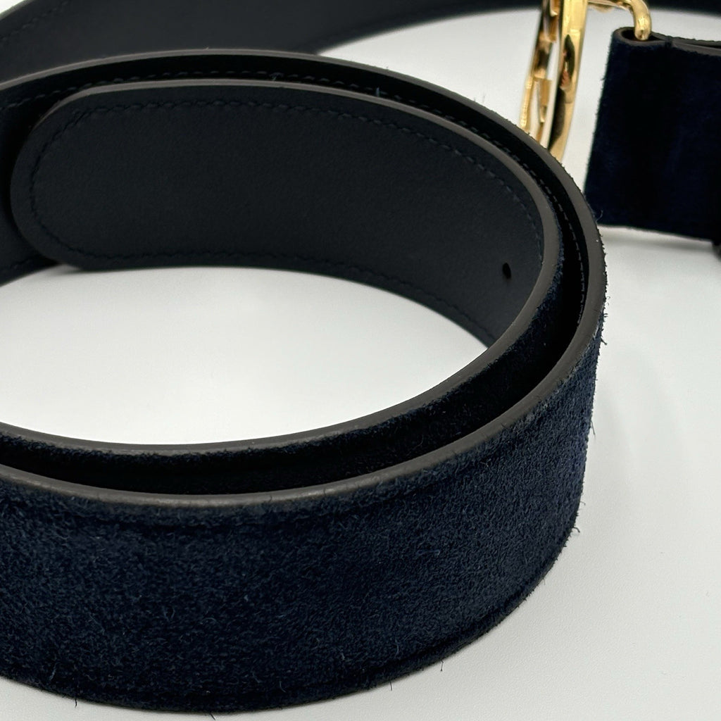 Gucci Belt GG Interlocking Buckle Suede & Leather Belt ' Blue '
