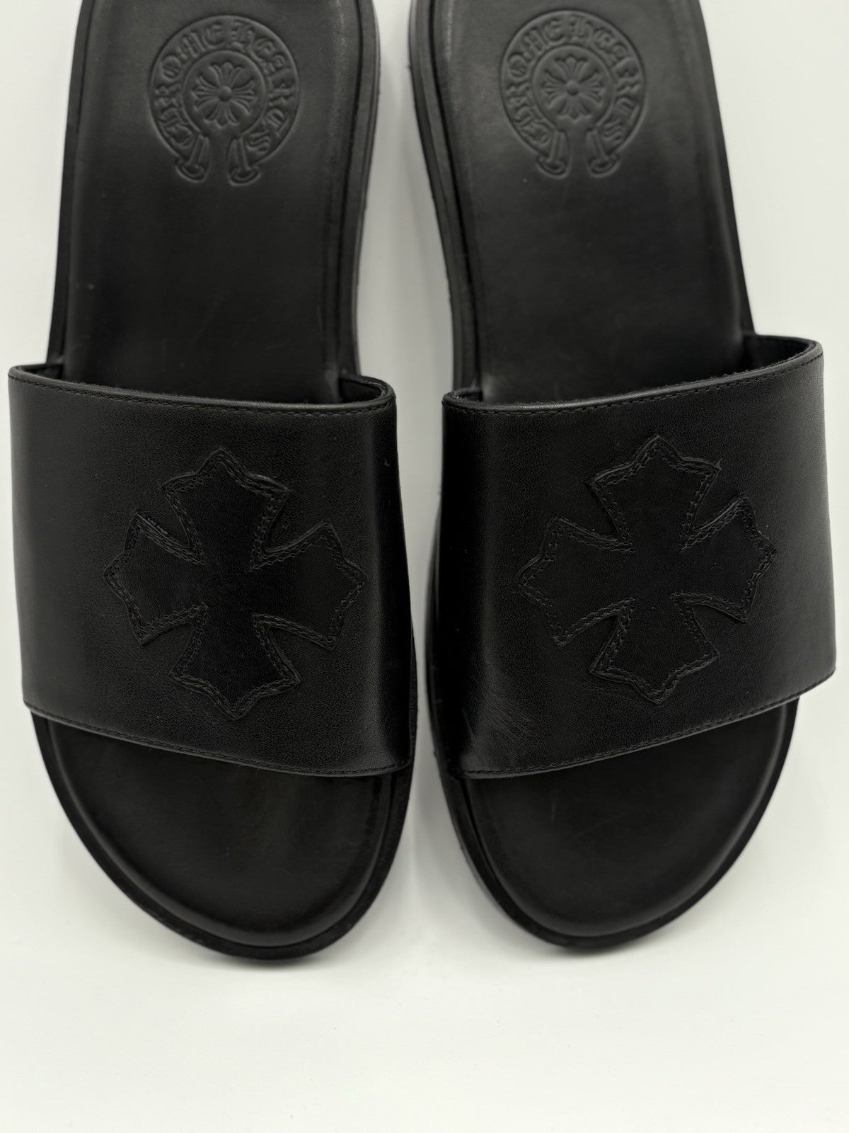 Size 41 (8 US) - Chrome Hearts Leather Slides ' Black ' | SUPER CLEAN!