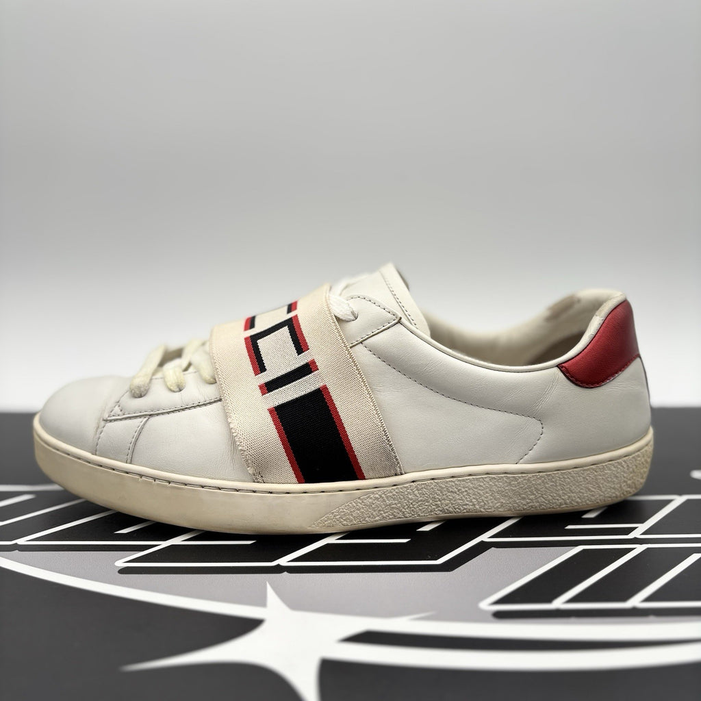 Size 9 G (9.5 US) - Gucci Ace Leather  With Strap ' White '