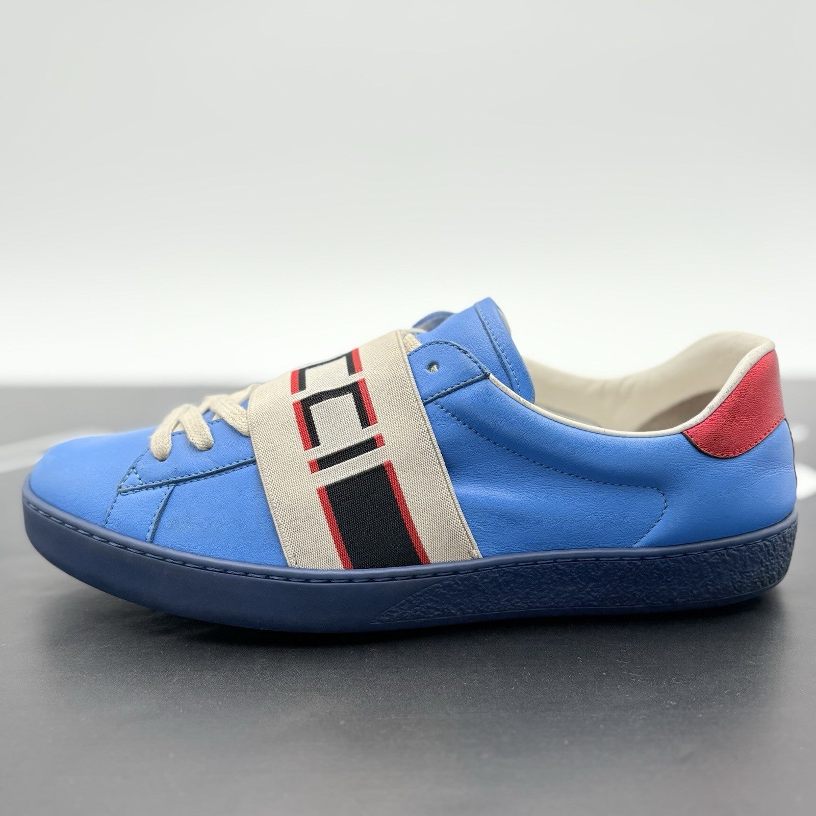 Size 7 G (7.5 US) - Gucci Ace Stripe Leather ' Blue ' | GOOD CONDITION!