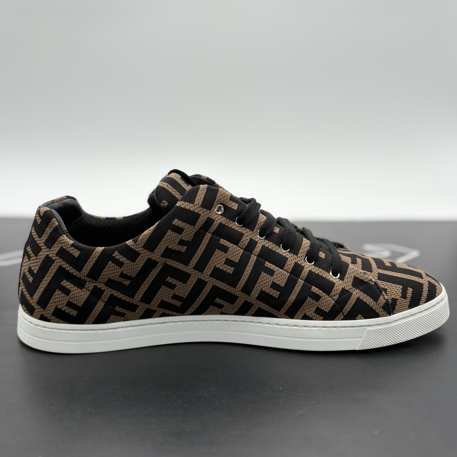 Size 11 UK (12 US) Fendi FF Motif Lace Up Low Top ' Almond Black ' | SUPER CLEAN