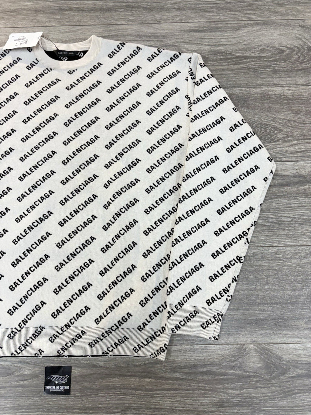 Size Small - Balenciaga All Over Logo Knit Crewneck ' White Black ' | BRAND NEW!