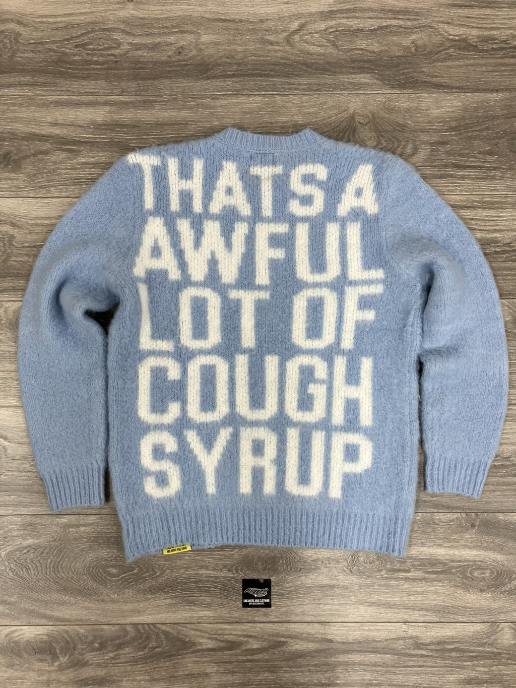 Size L - Thats A Awful Lot Of Cough Syrup Mohair Sweater ' Blue ' BRAND NEW!