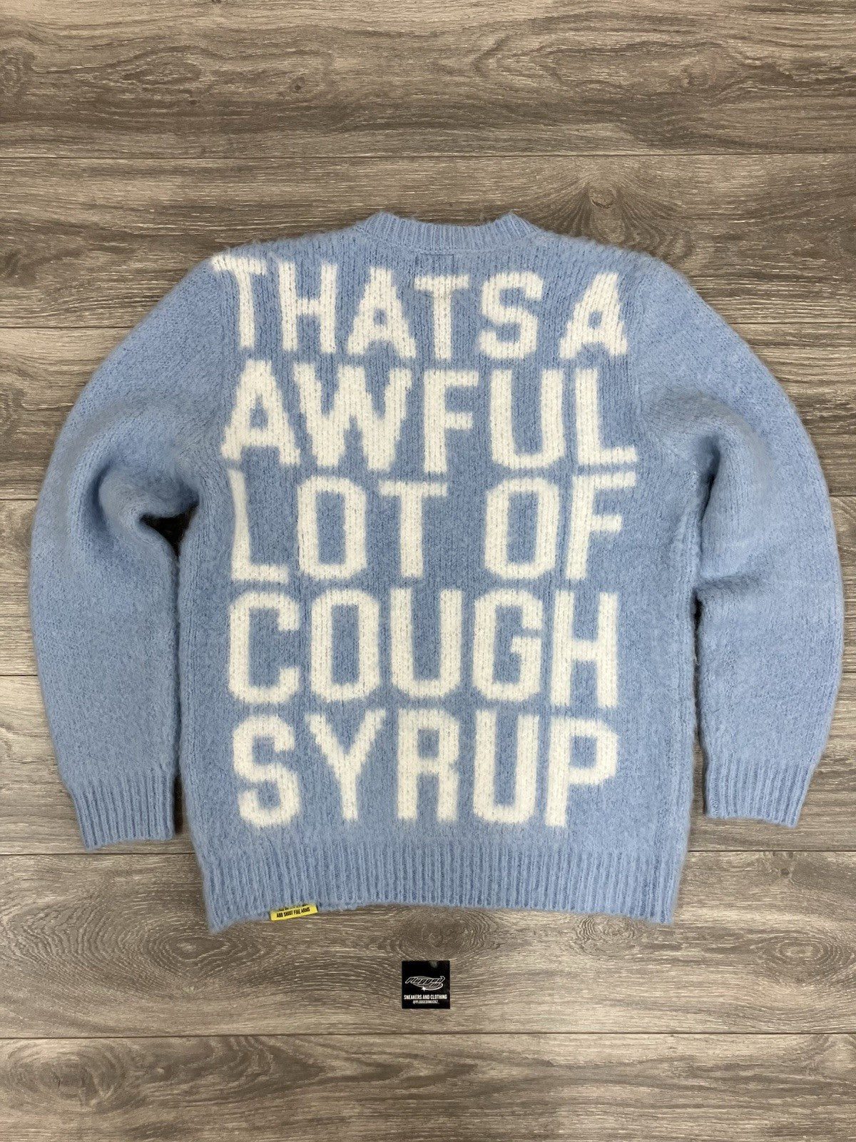Size L - Thats A Awful Lot Of Cough Syrup Mohair Sweater ' Blue ' BRAND NEW!