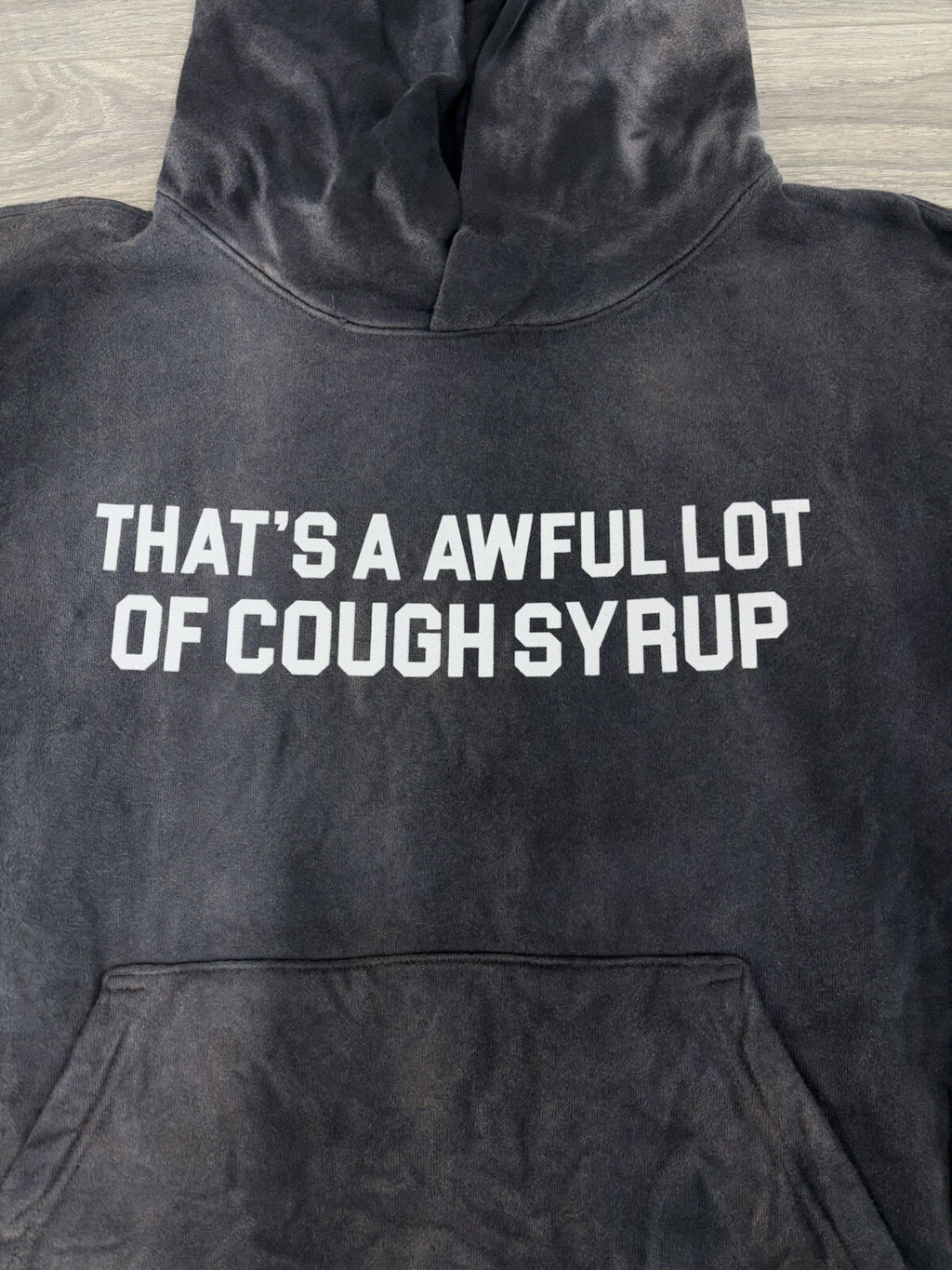 Size L - Thats A Awful Lot Of Cough Syrup Hoodie ' Bleached Black ' | BRAND NEW!