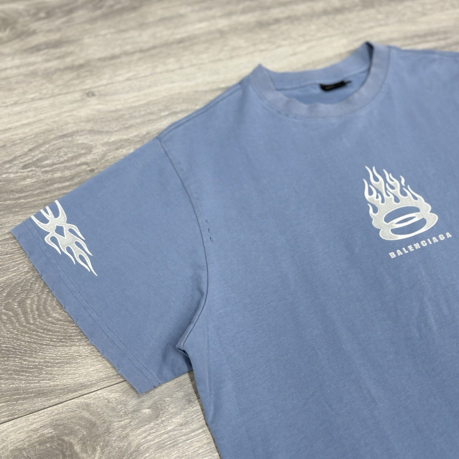 Size L - Balenciaga Burning Unity Oversized T-Shirt ' Blue ' | SUPER CLEAN!