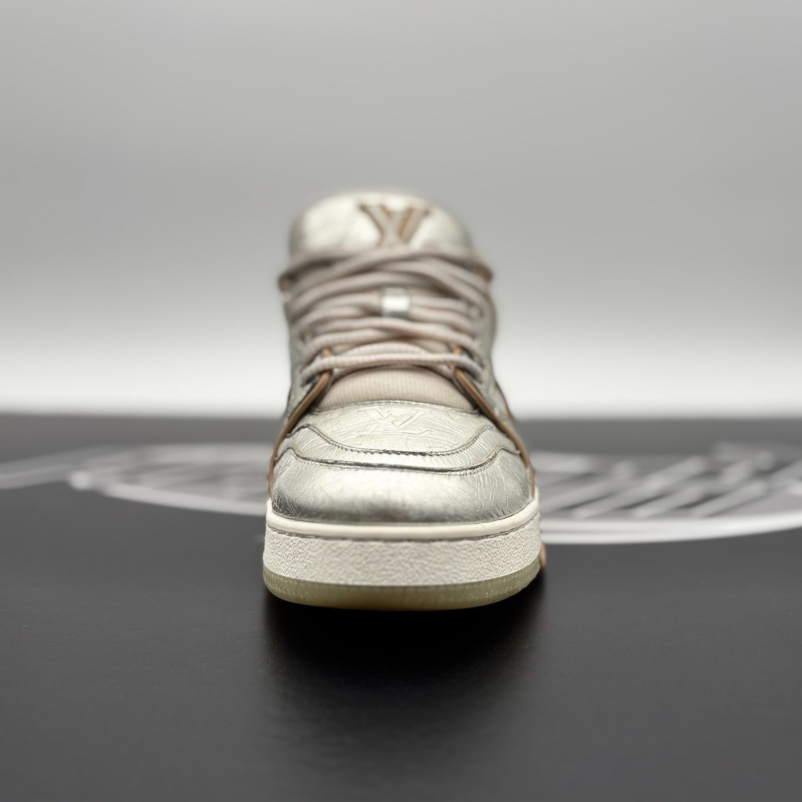 Size 6 LV (7-7.5 US ) Louis Vuitton Trainer ' Metallic, Beige '