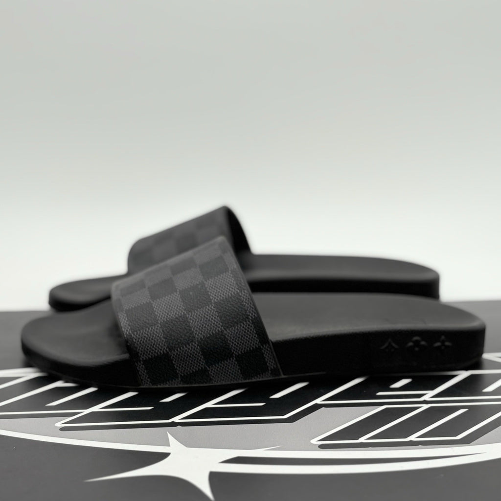 Size 10 LV (11-11.5 US) Louis Vuitton Damier Sandals ' Black Grey ' | GREAT COND