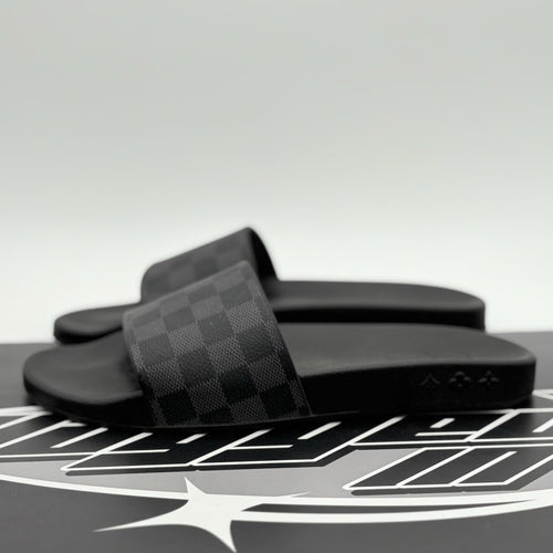 Size 10 LV (11-11.5 US) Louis Vuitton Damier Sandals ' Black Grey ' | GREAT COND