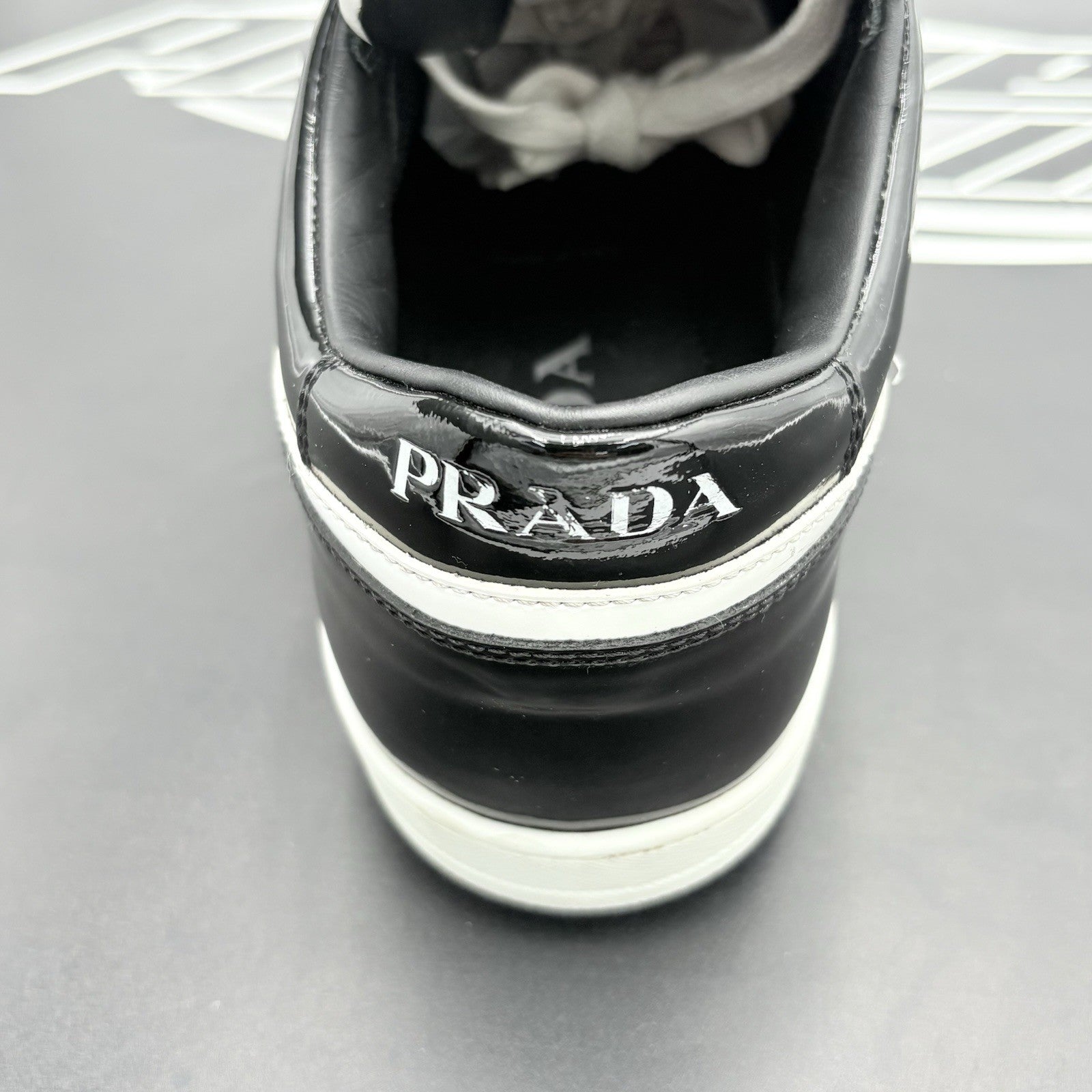 Size 8.5 UK (9.5 US) Prada Downtown Low Patent Leather ' Black White ' | GREAT!