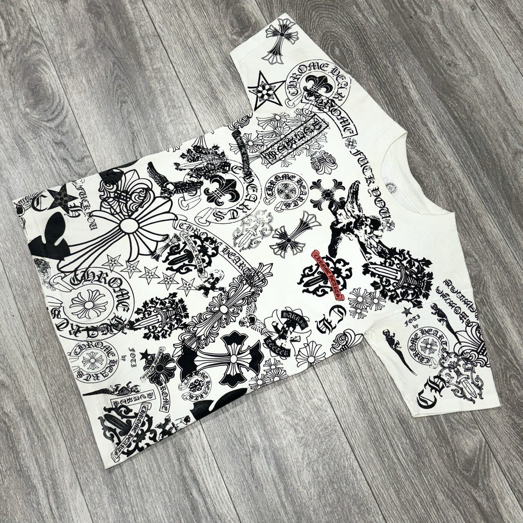 Size Small - Chrome Hearts All Over Logo Stencil T-Shirt ' White ' | RARE!