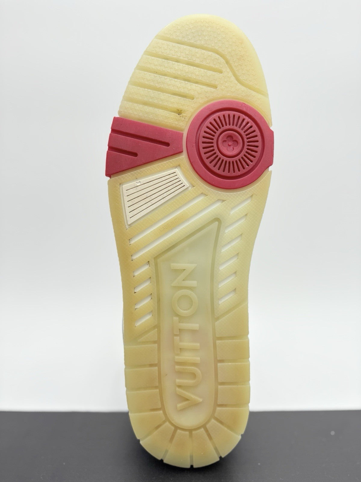 Size 10 LV (US 11-11.5) Louis Vuitton Mid Trainer ' White Red Blue ' | GOOD!