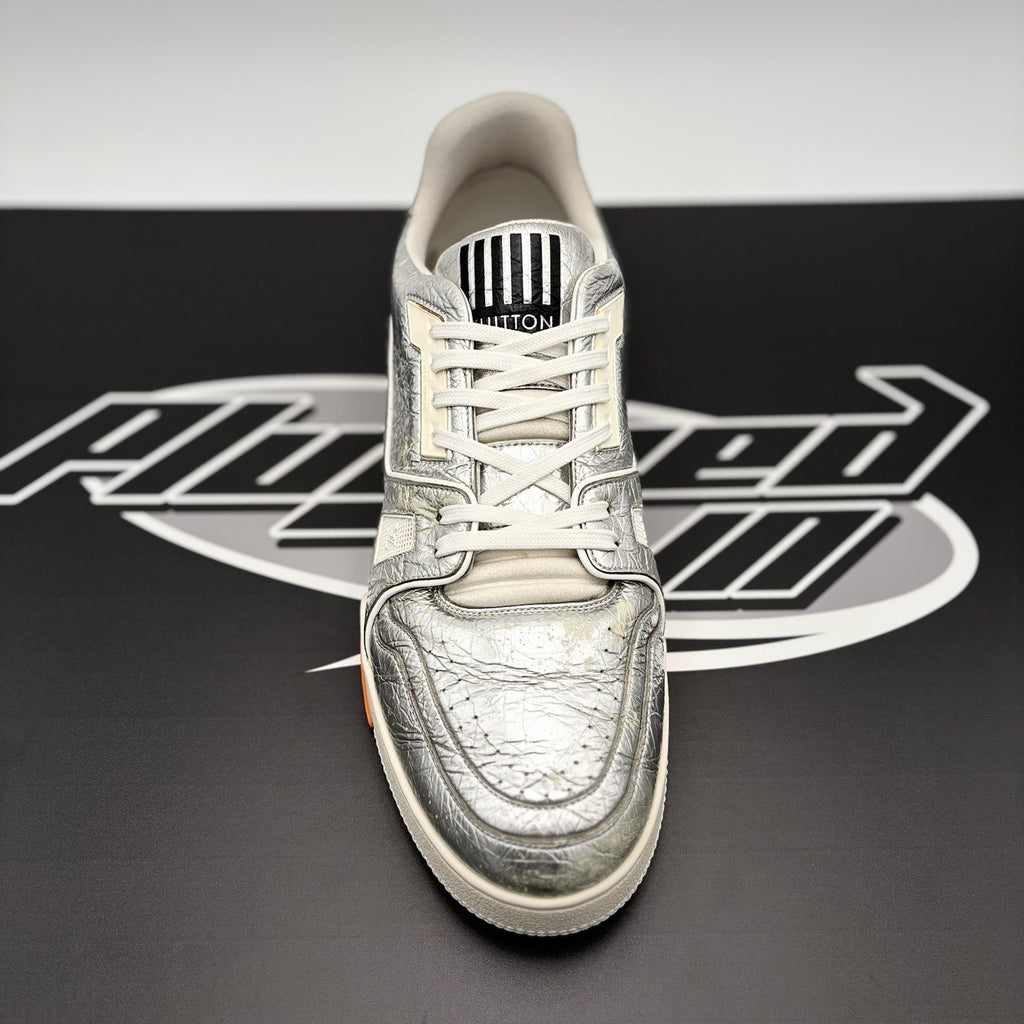 Size 10 LV (11-11.5 US) - Louis Vuitton Trainer Low ' Metallic Silver Orange '