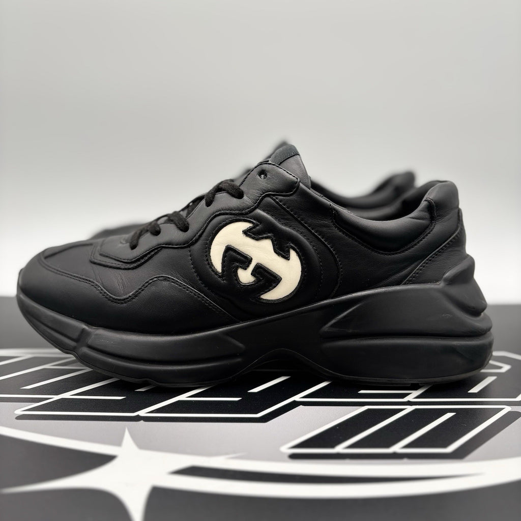 Size 9 G (9.5 US) - Gucci Rhyton Black Leather ' Interlocking G ' | GOOD COND!