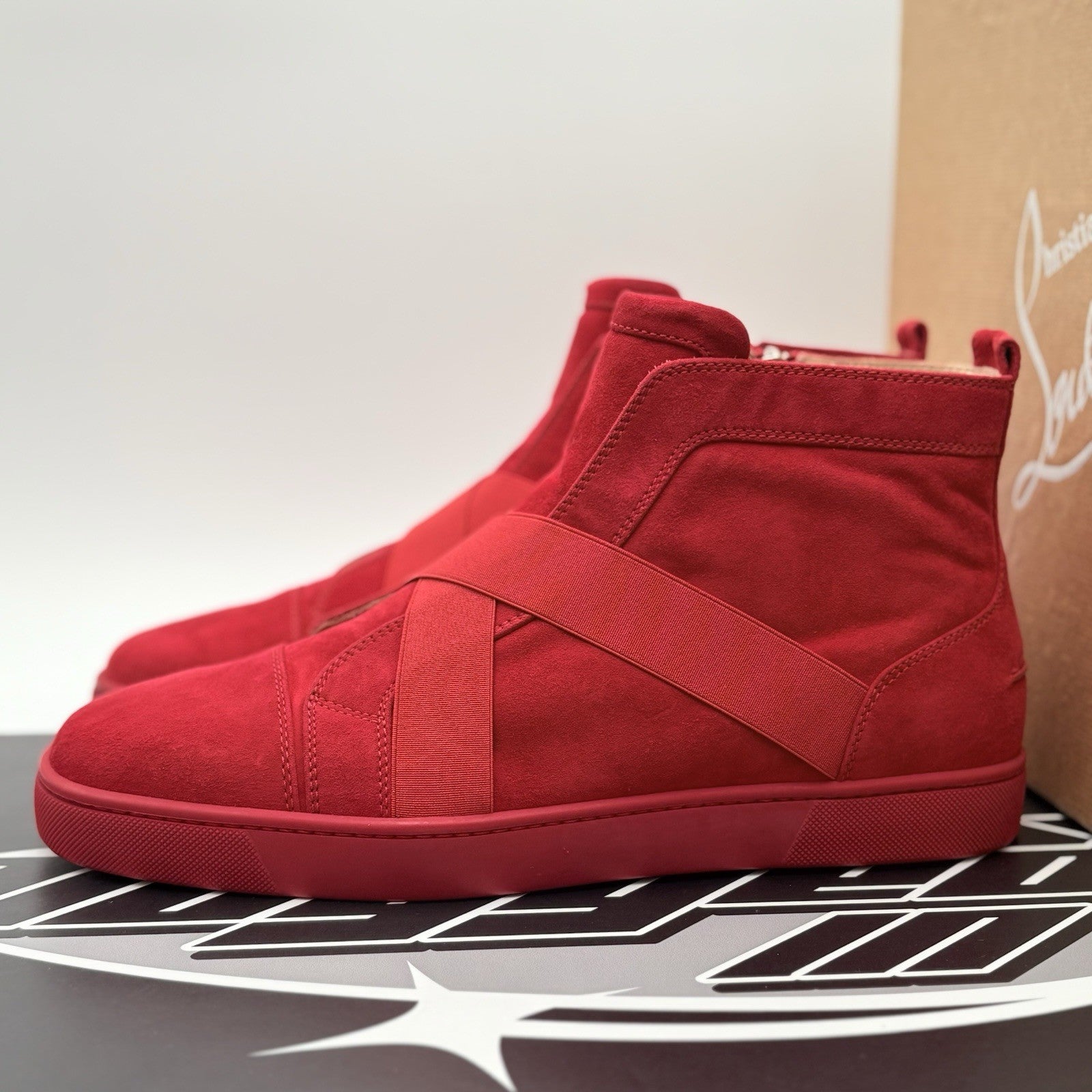 Size 45.5 (12.5 US) - Christian Louboutin Suede Cross Strap ' Red ' | BRAND NEW!