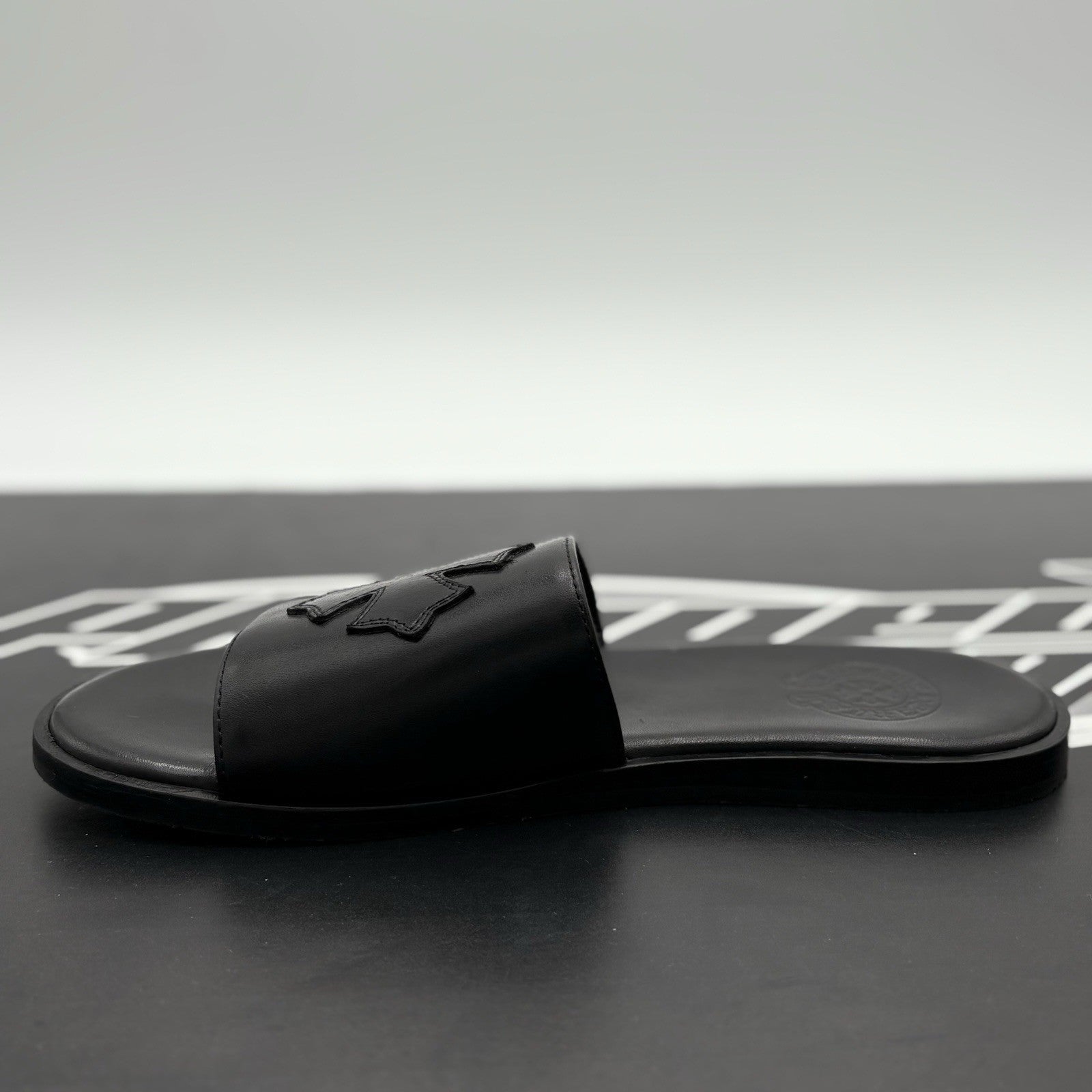 Size 41 (8 US) - Chrome Hearts Leather Slides ' Black ' | SUPER CLEAN!