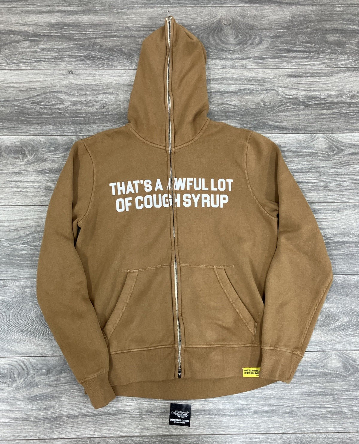 Size M - Thats A Awful Lot Of Cough Syrup Zip Up Hoodie ' Brown ' | NEW!