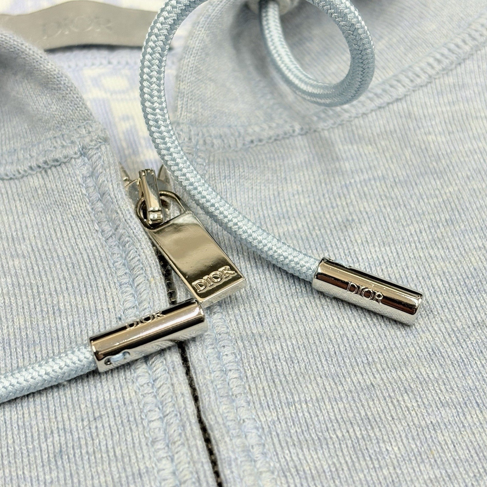 Size XL - Dior Cashmere Knit & Blue Cotton Hooded Track Jacket  | SUPER CLEAN!