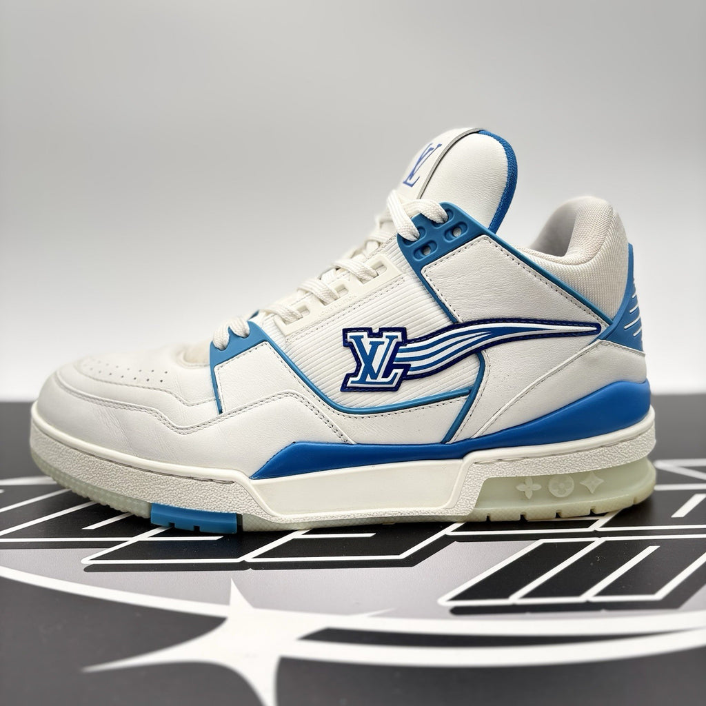 Size 8.5 LV (9.5-10 US) - Louis Vuitton Trainer Mid ‘ White, Blue ’ | GREAT!