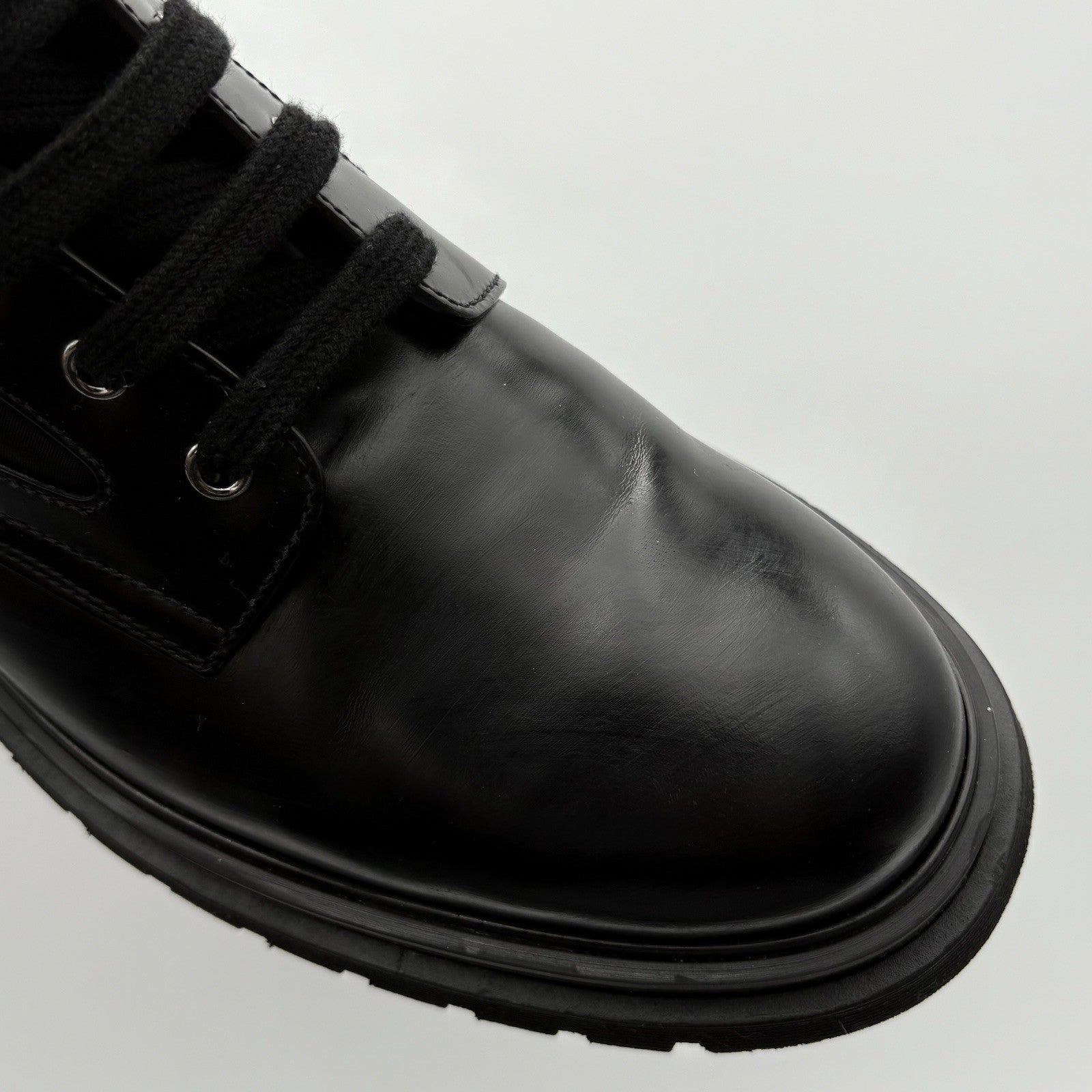 Size 9 UK (10 US) - Prada Nylon & Leather Triangle Logo Combat Boots ' Black '