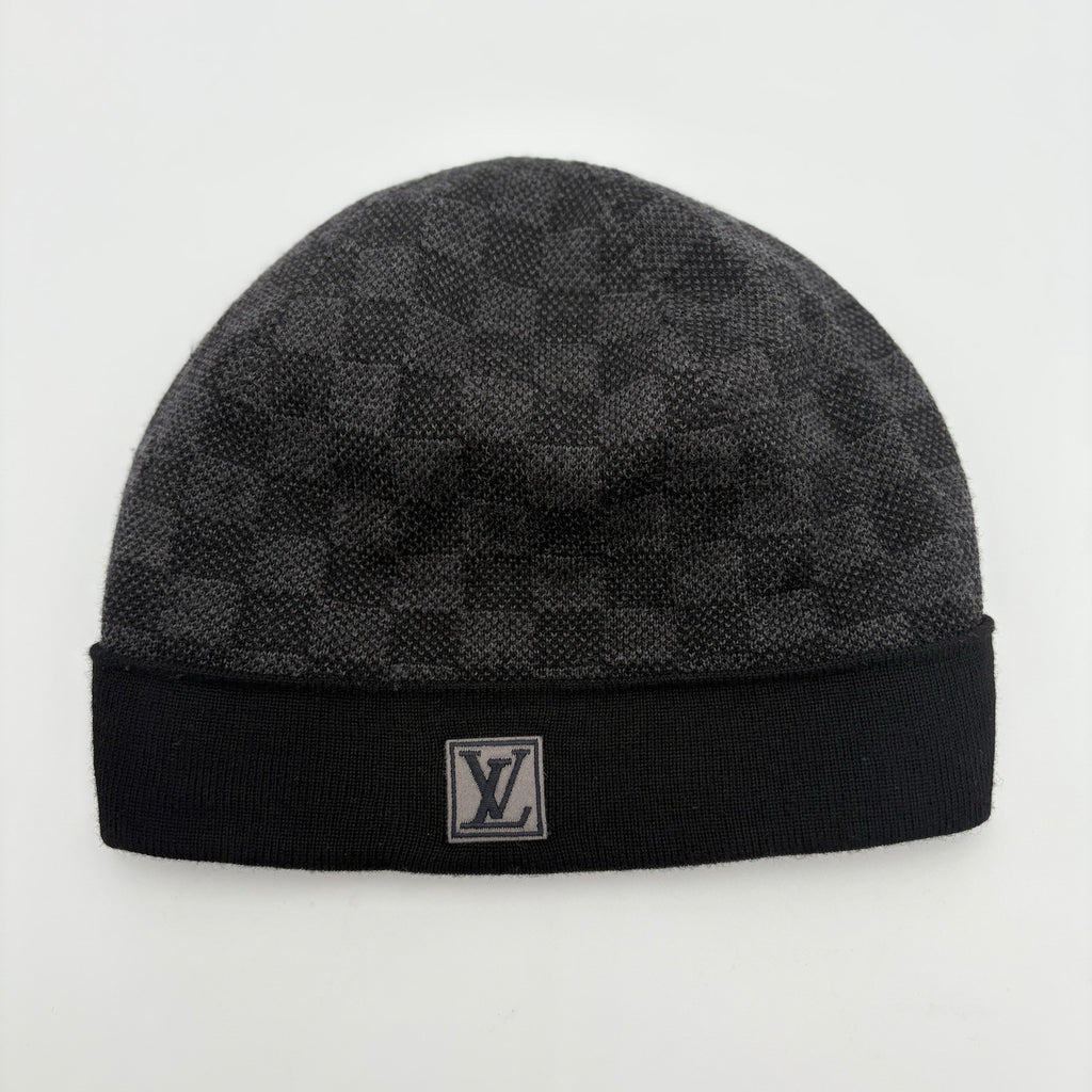 Louis Vuitton Wool Petit Damier Graphite Beanie ' Black Grey '