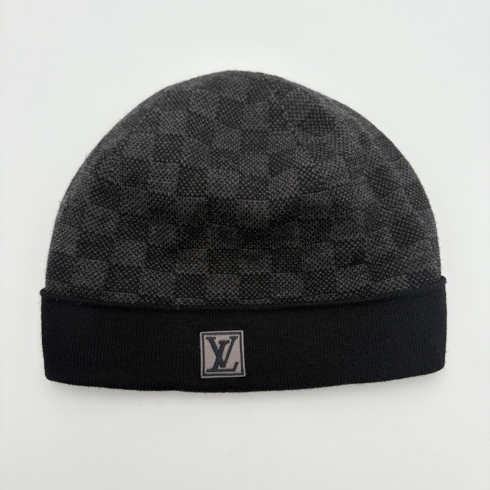 Louis Vuitton Wool Petit Damier Graphite Beanie ' Black Grey '