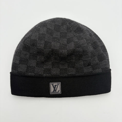 Louis Vuitton Wool Petit Damier Graphite Beanie ' Black Grey '