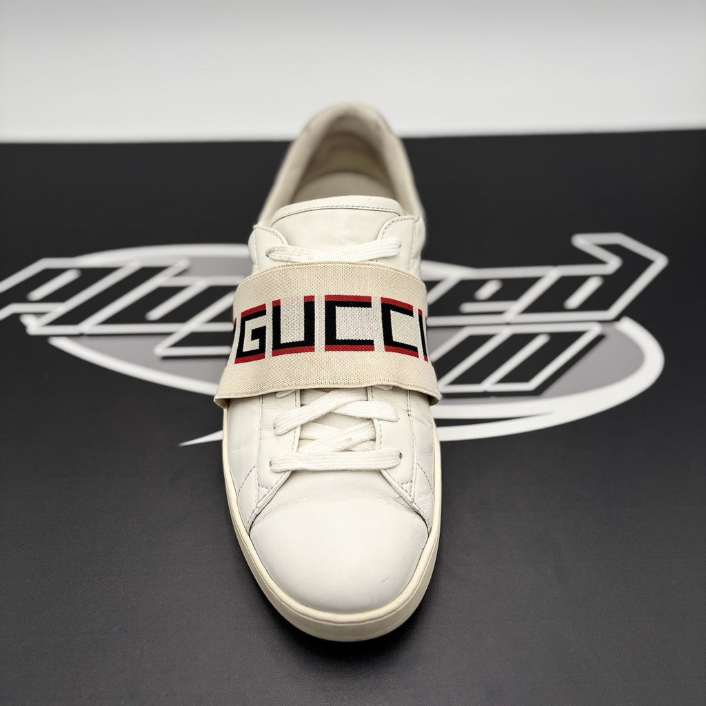 Size 9 G (9.5 US) - Gucci Ace Leather  With Strap ' White '