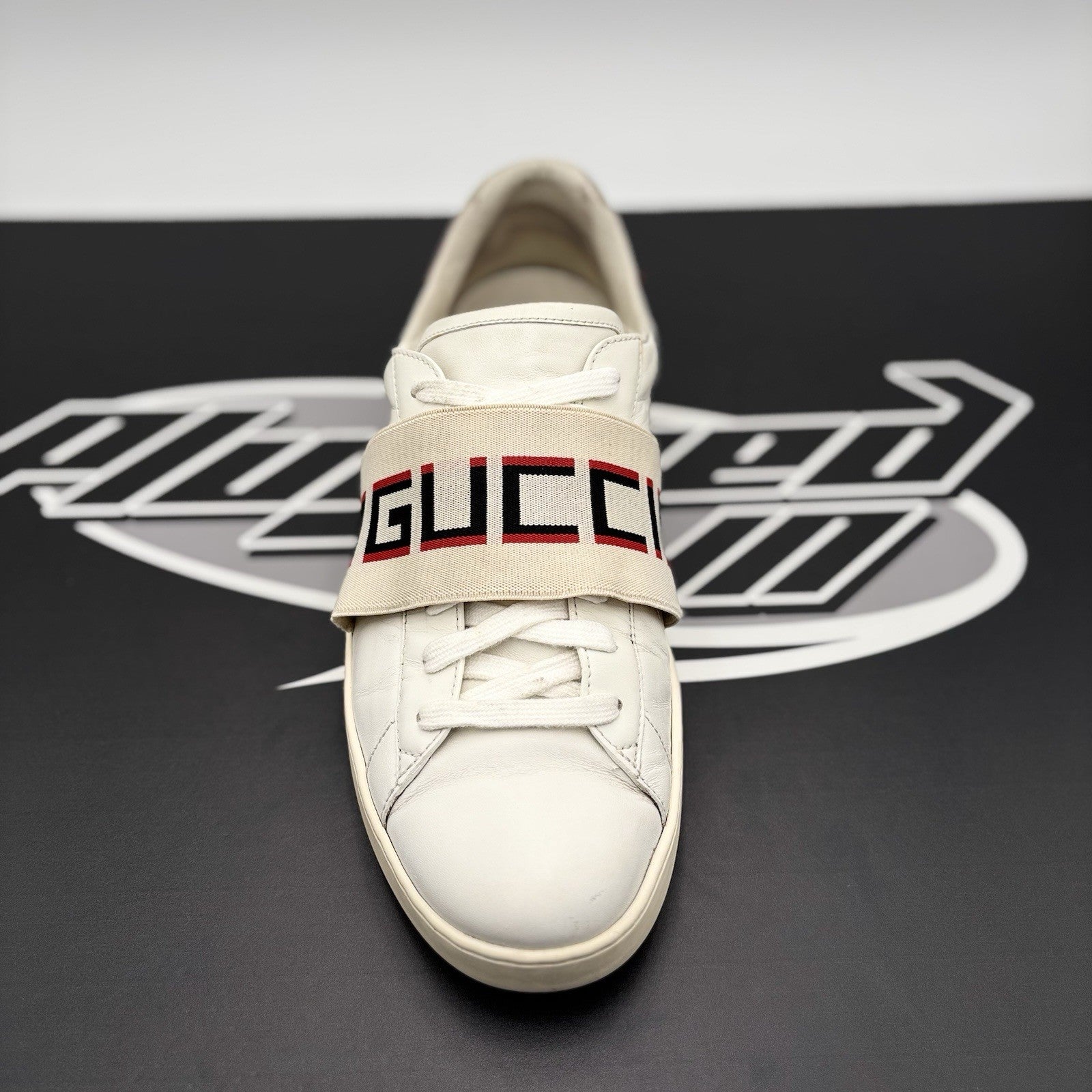 Size 9 G (9.5 US) - Gucci Ace Leather  With Strap ' White '