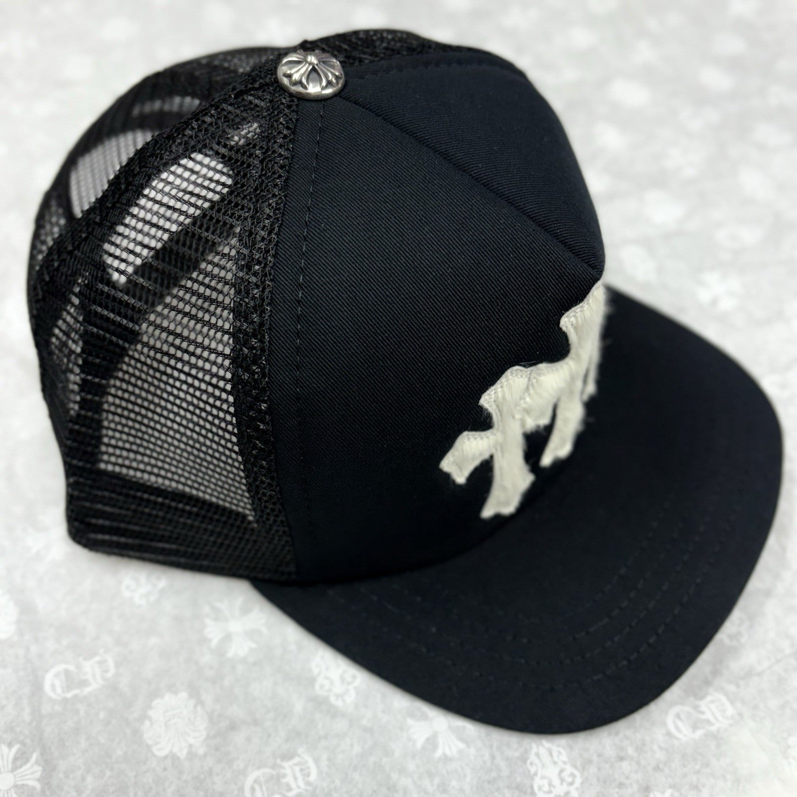 Chrome Hearts White Cemetery Cross Trucker Hat ' Black ' | BRAND NEW!