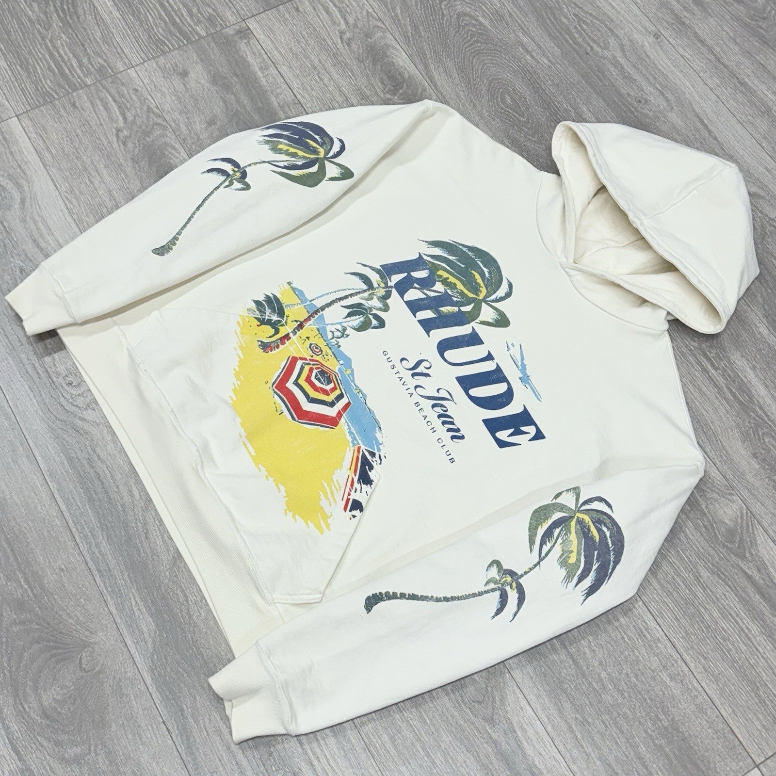 Size L - Rhude Beach Club Hoodie ' Vintage White Multicolor ' | SUPER CLEAN!
