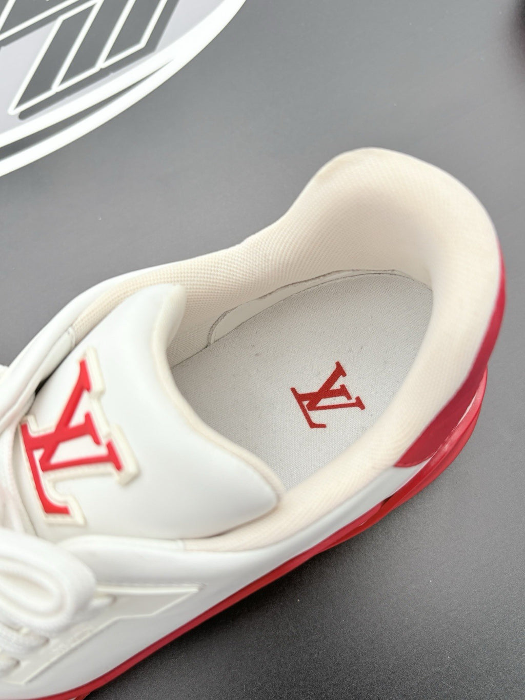 Size 10 LV (11-11.5 US ) Louis Vuitton Trainer ' White Red ' | SUPER CLEAN!