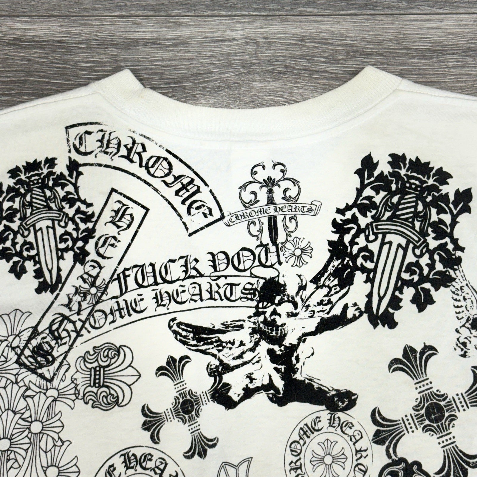 Size Small - Chrome Hearts All Over Logo Stencil T-Shirt ' White ' | RARE!