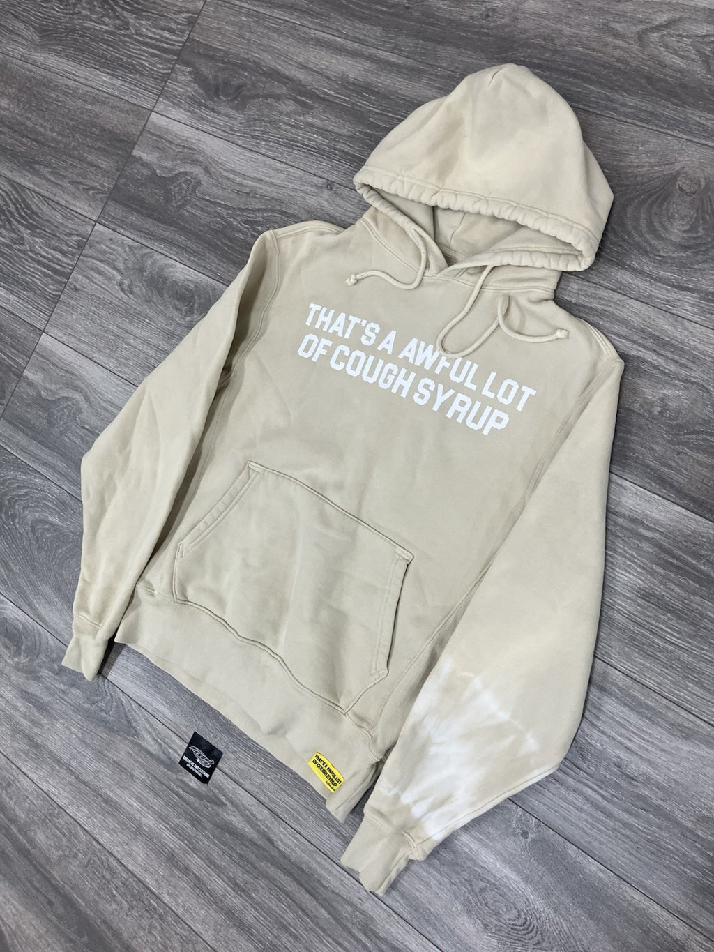 Size XS - Thats A Awful Lot Of Cough Syrup Hoodie ' Beige, White ' | NEW!