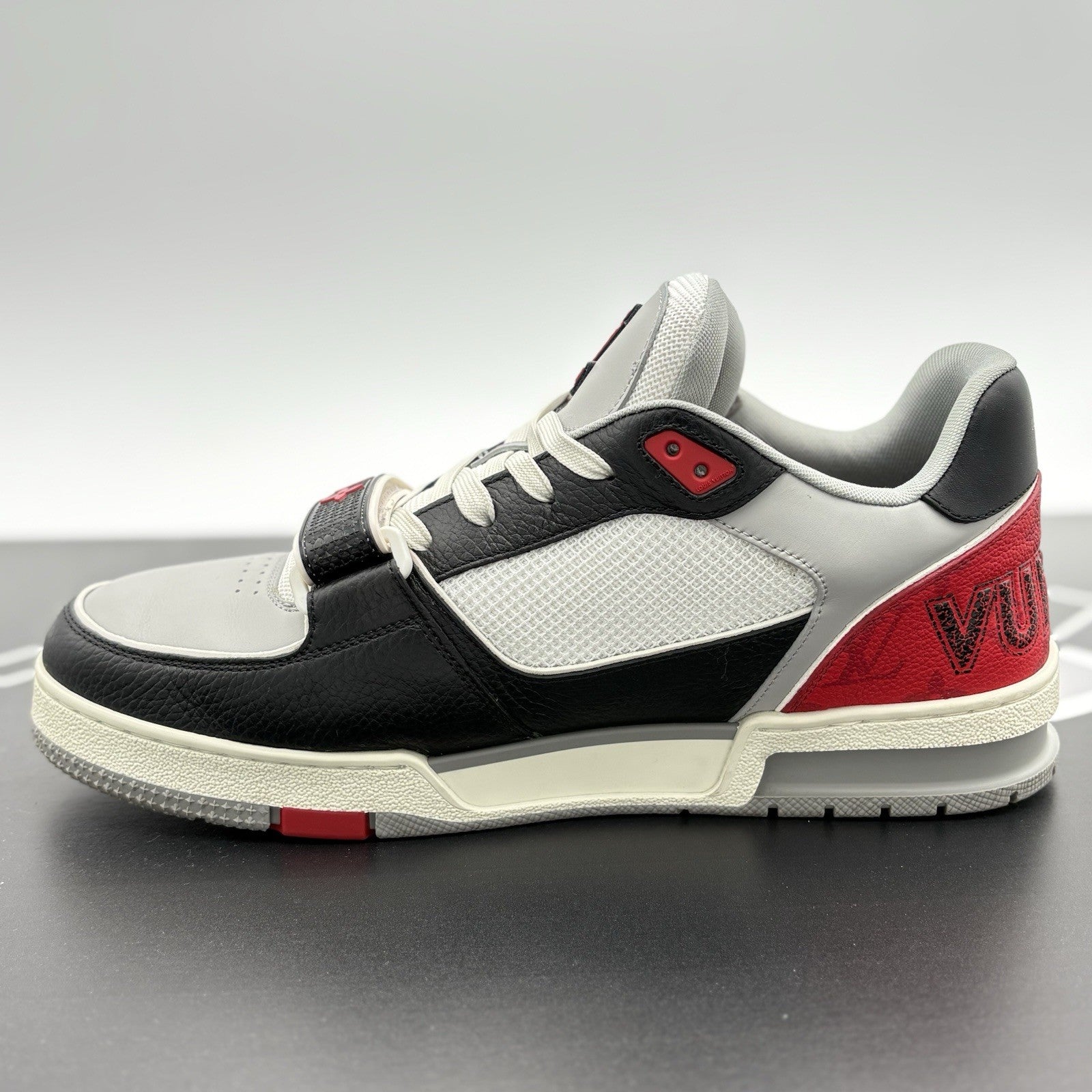 Size 9.5 LV (10.5-11 US) Louis Vuitton Trainer Strap ' Red Grey Black ' | CLEAN!