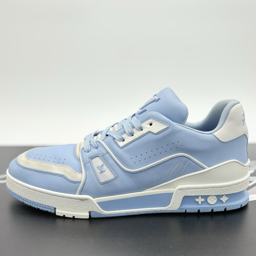Size 9 LV (10-10.5 US ) Louis Vuitton Trainer ' White Light Blue ' | GREAT COND!