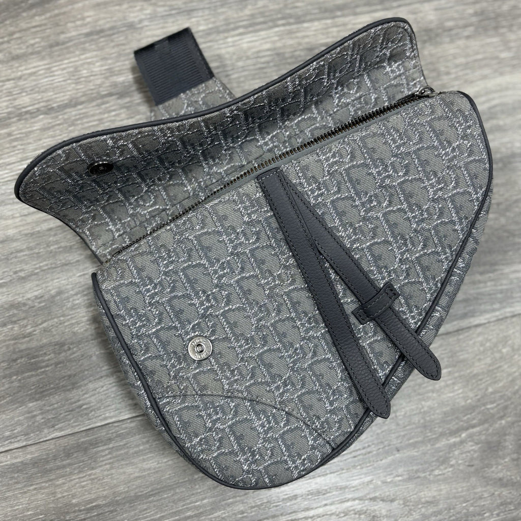 Christian Dior Ruthenium Oblique Saddle Bag ' Grey ' | SUPER CLEAN!