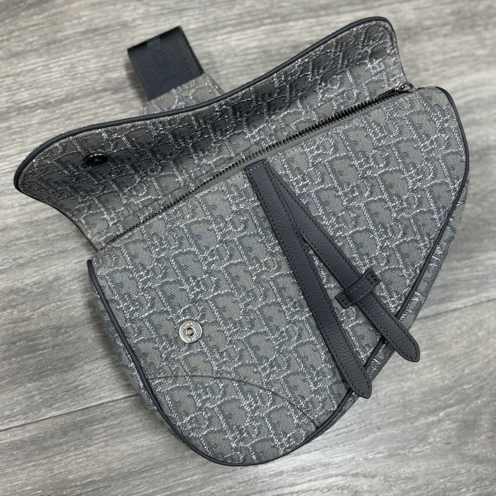 Christian Dior Ruthenium Oblique Saddle Bag ' Grey ' | SUPER CLEAN!