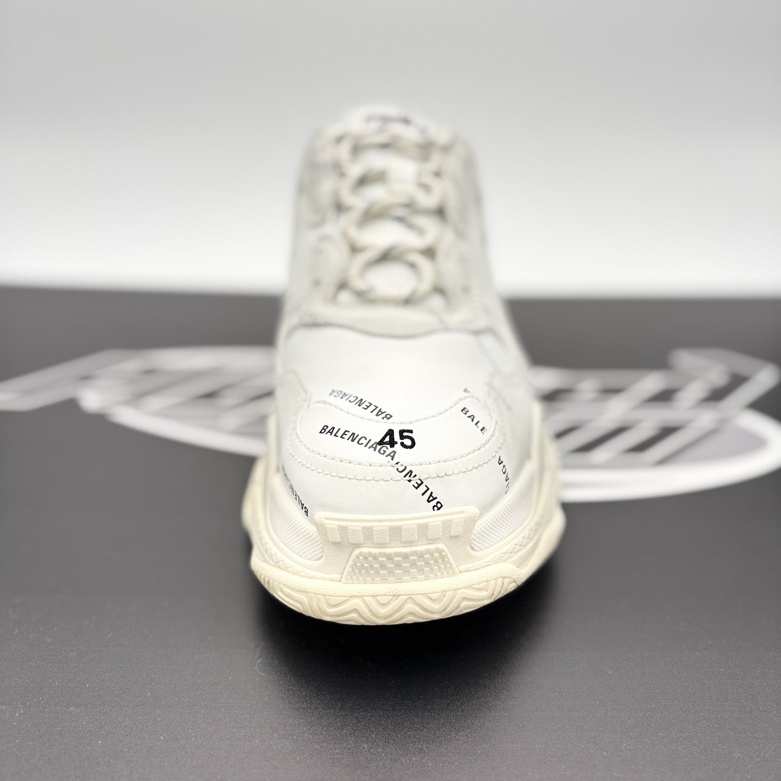 Size 45 (12 US) - Balenciaga Triple S ' Allover Logo White ' | GREAT!