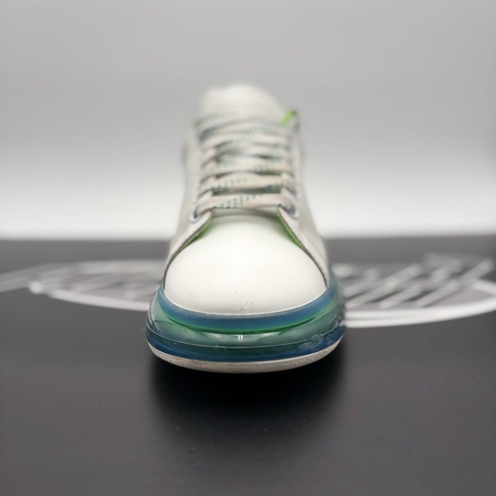 Size 45 (12 US) Alexander McQueen ' Transparent Sole White, Lime '