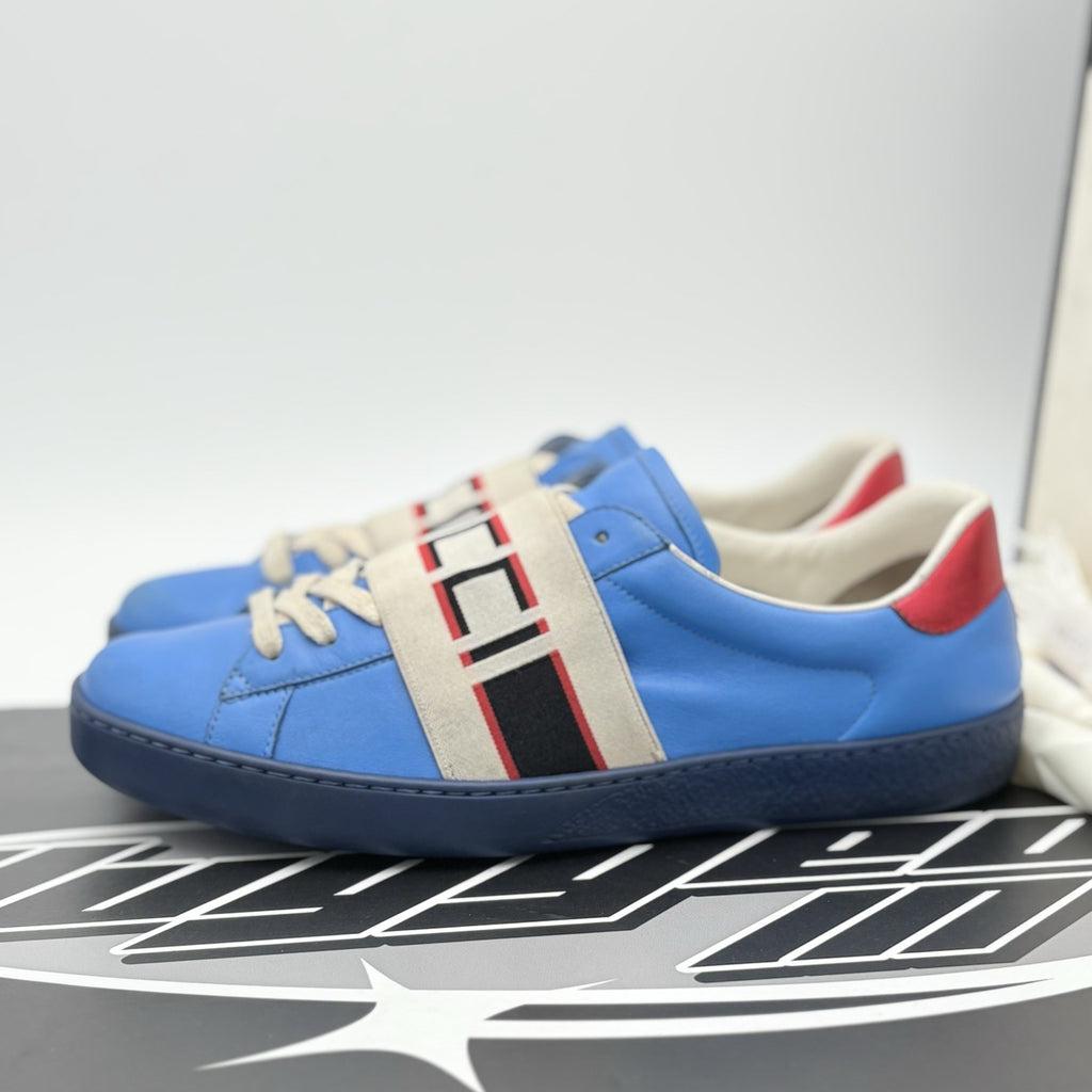 Size 7 G (7.5 US) - Gucci Ace Stripe Leather ' Blue ' | GOOD CONDITION!