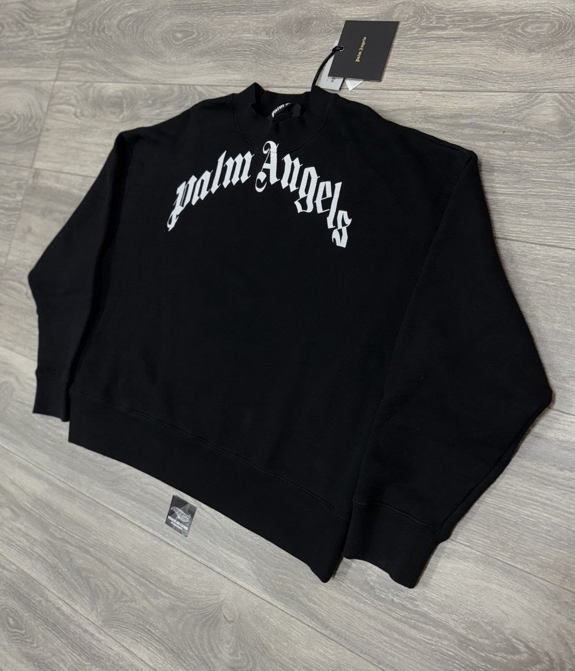 Size Medium - Palm Angels GD Curved Logo Crew Crewneck Sweater ' Black ' | NEW!