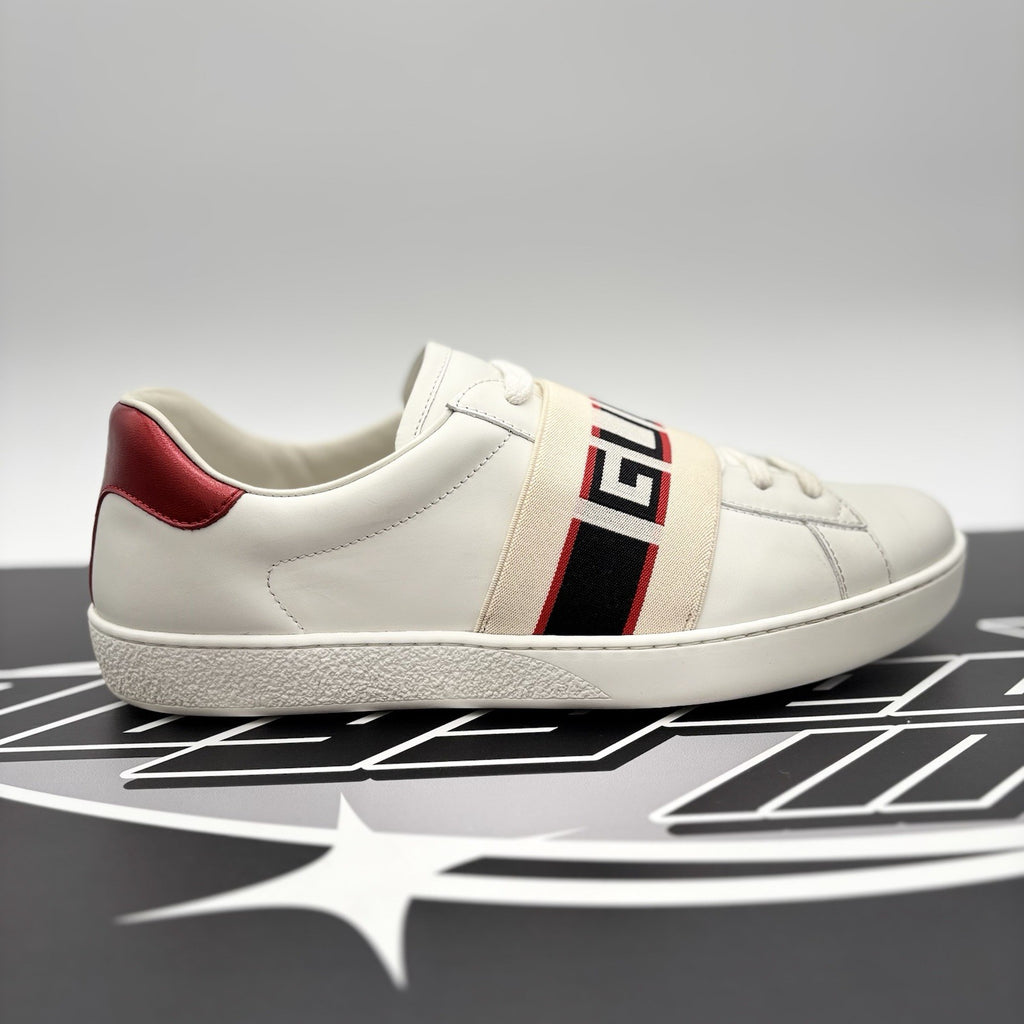 Size 7.5 G (8 US) - Gucci Ace Gucci Stripe ‘ White, Red ‘ | GREAT!