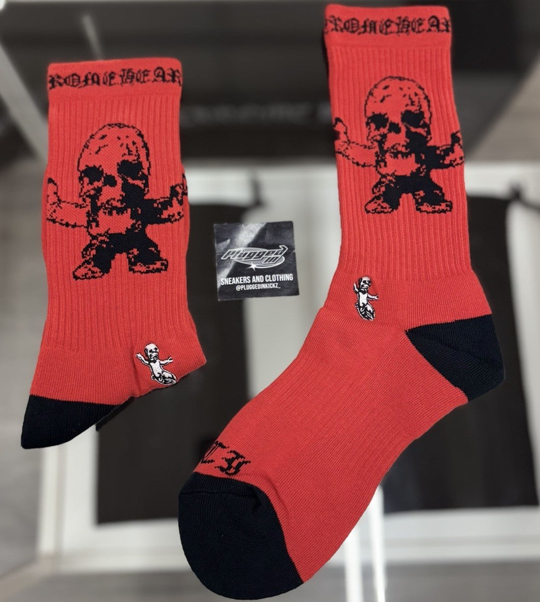 Size Medium (6-9 US) - Chrome Hearts Foti Socks ' Red ' | NEW!