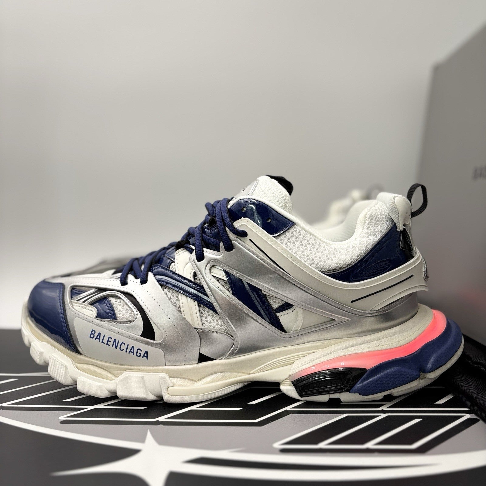 Size 46 (13 US) - Balenciaga Track LED Sneaker ' Silver Navy ' | BRAND NEW!
