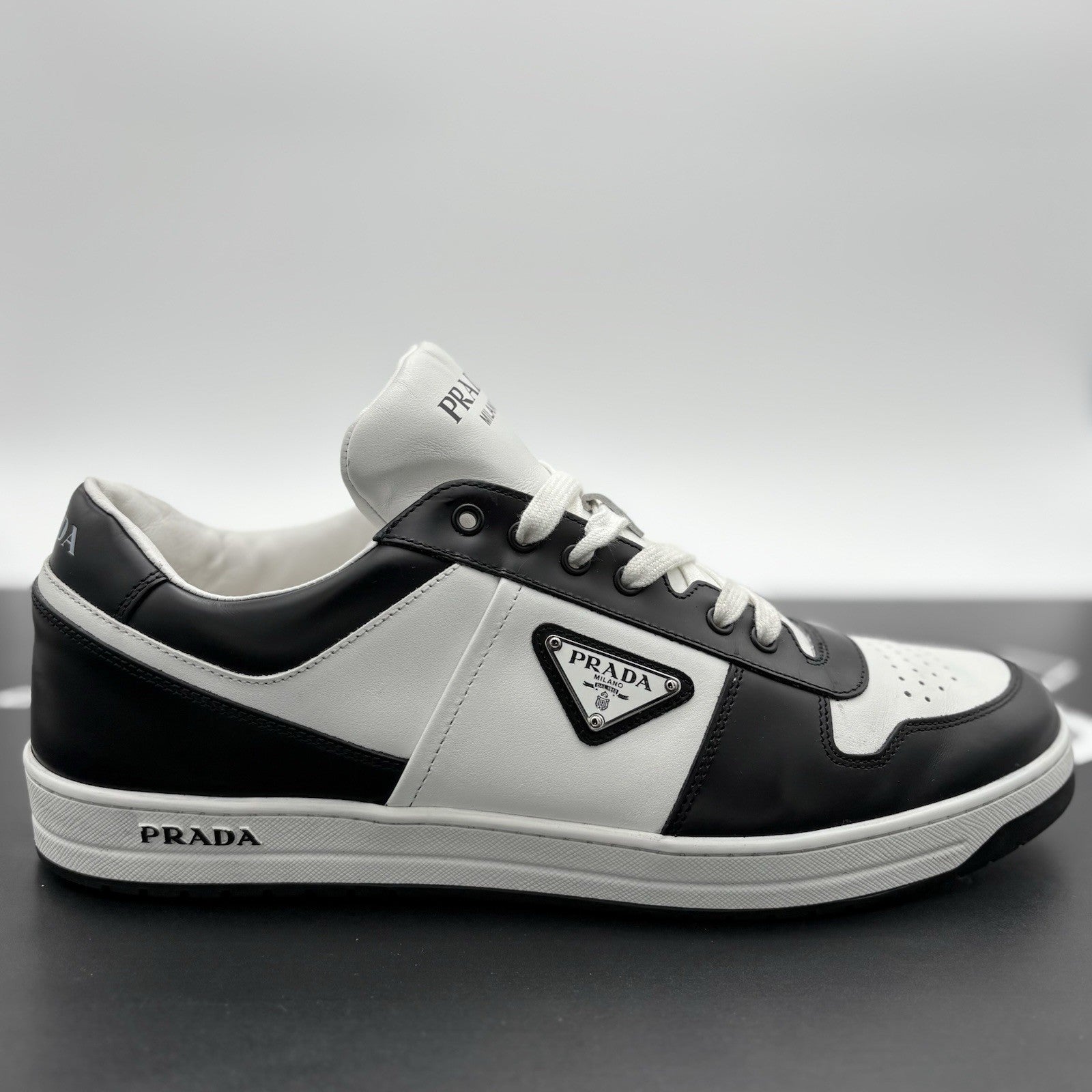 Size 11 UK (12 US) - Prada Downtown Low Leather ' Black White ' | SUPER CLEAN!