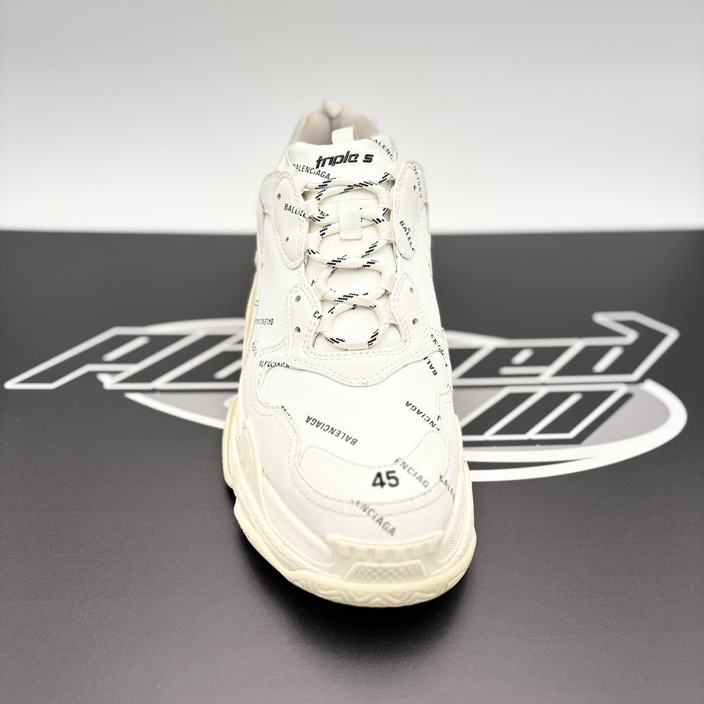 Size 45 (12 US) - Balenciaga Triple S ' Allover Logo White ' | GREAT!